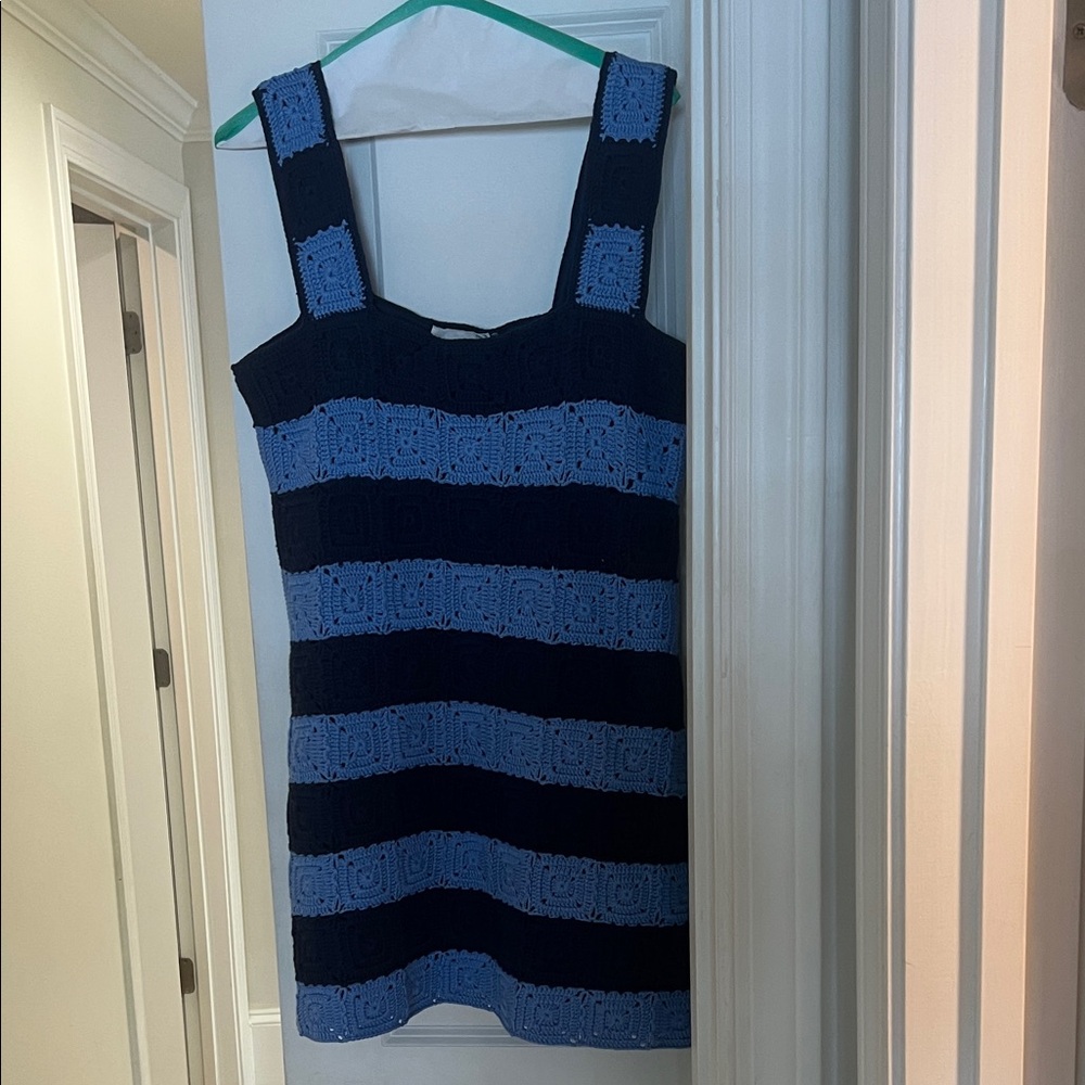 Elegant Blue and Black Striped Mini Dress